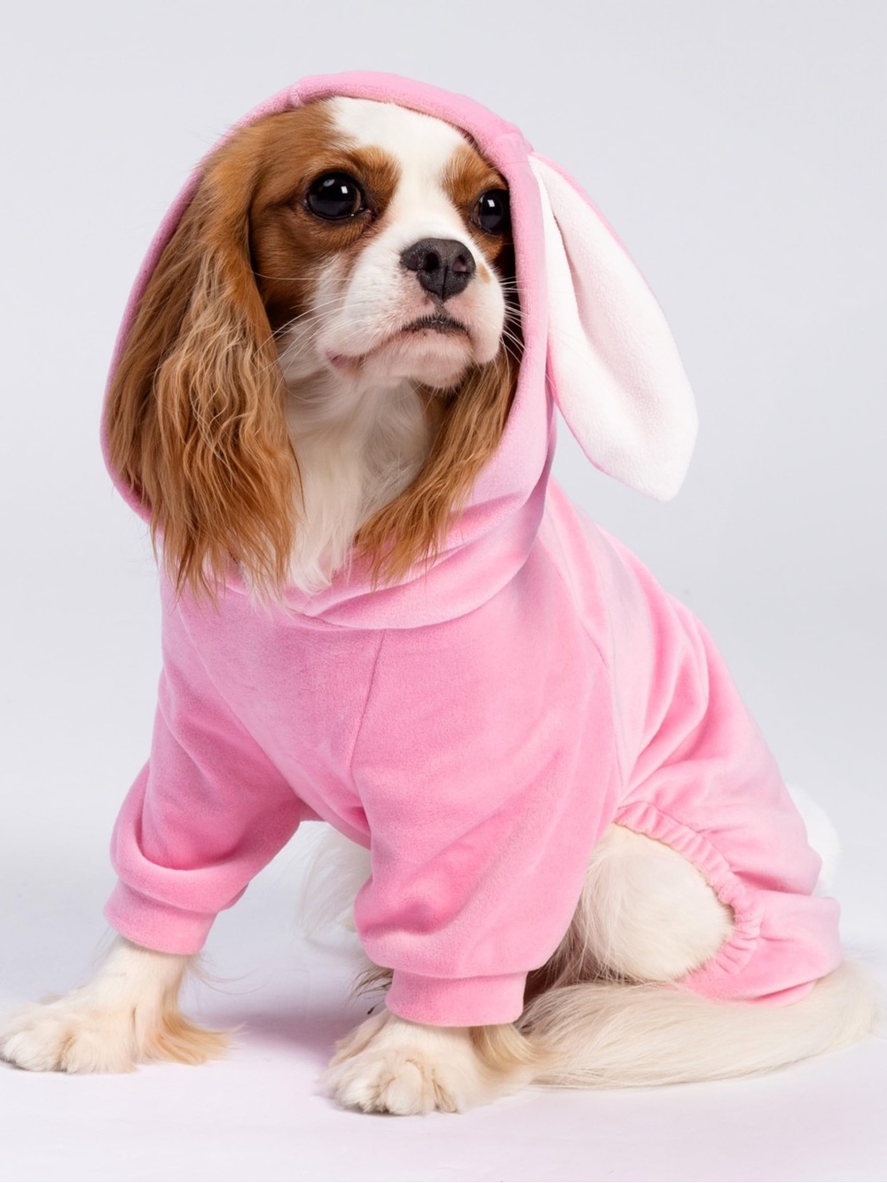 NWT Bunny Dog Costume — Fluffy Bunny Onesie with Hood & Ears — Pink — Size L